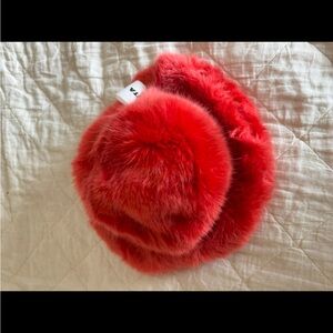 Afta Youth red orange fuzzy bucket hat
